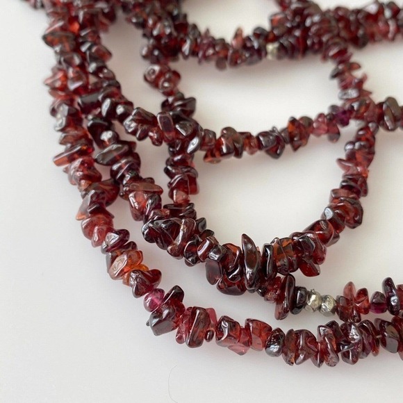 Vintage Genuine Garnet Stone Very Long Strand Beaded Nugget Necklace 59" - Picture 4 of 5